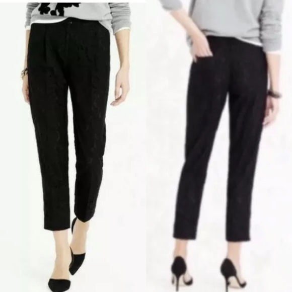 NWT J Crew Collection Black Lace Pleated Front Cropped Pant Size 6 E2346 - Picture 2 of 3